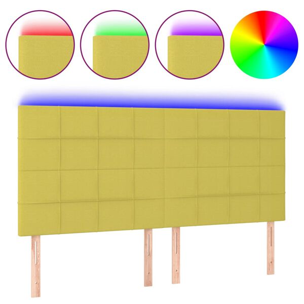 vidaXL Čelo postele s LED zelen&eacute; 160x5x118/128 cm textil