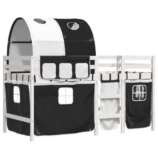 vidaXL Dětsk&aacute; patrov&aacute; postel s tunelem b&iacute;l&aacute; a čern&aacute; 90x200 cm borovice