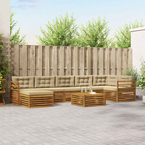 vidaXL Sedac&iacute; soupravy 8 pcs Přirozen&aacute; a B&eacute;žov&aacute; Masivn&iacute; ak&aacute;tov&eacute; dřevo