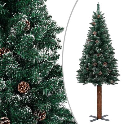 vidaXL Úzký vánoční stromek pravé dřevo a bílý sníh zelený 210 cm