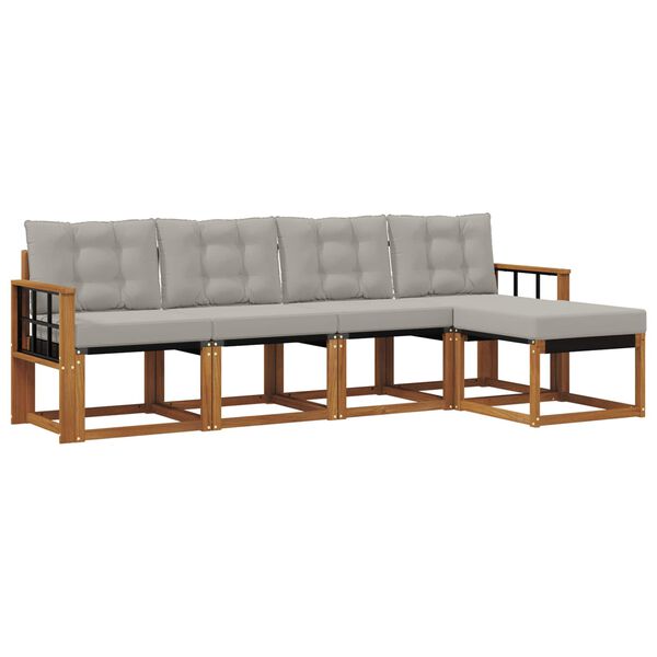 vidaXL Venkovn&iacute; pohovkov&aacute; souprava 5 pcs Př&iacute;rodn&iacute; a světle &scaron;ed&aacute;