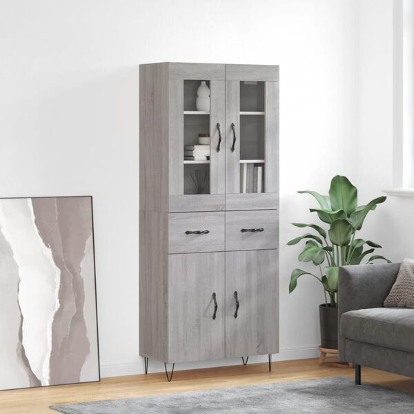 vidaXL Skř&iacute;ň highboard &scaron;ed&aacute; sonoma 69,5 x 34 x 180 cm kompozitn&iacute; dřevo