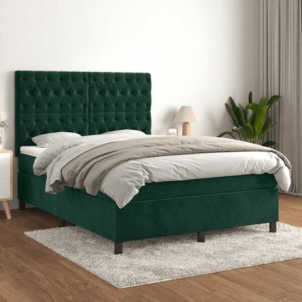 vidaXL Box spring postel s matrac&iacute; tmavě zelen&aacute; 140x190 cm samet