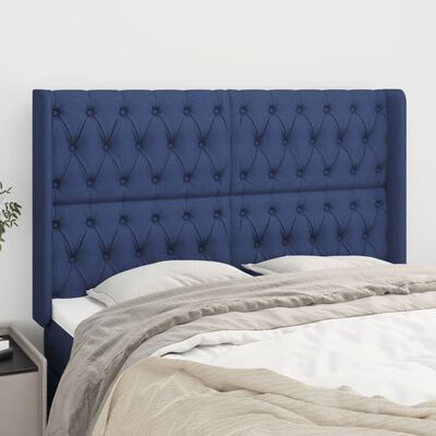 vidaXL Čelo postele typu ušák modré 163x16x118/128 cm textil