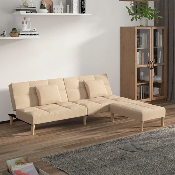 vidaXL 2m&iacute;stn&aacute; rozkl&aacute;dac&iacute; pohovka 2 pol&scaron;t&aacute;ře a podnožka kr&eacute;mov&aacute; textil