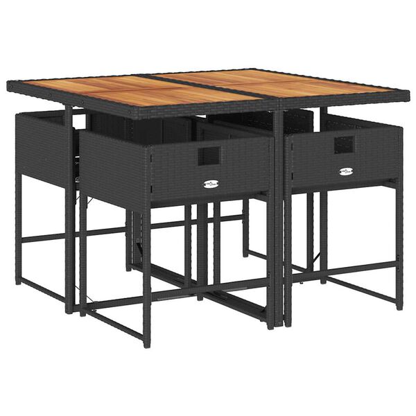 vidaXL 5d&iacute;ln&yacute; zahradn&iacute; j&iacute;deln&iacute; set s podu&scaron;kami čern&yacute; polyratan