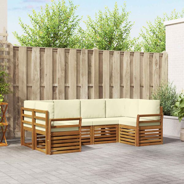 vidaXL Sedac&iacute; soupravy 6 pcs Přirozen&aacute; a Kr&eacute;mov&aacute; Masivn&iacute; ak&aacute;tov&eacute; dřevo