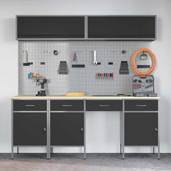 vidaXL Sada pracovn&iacute; skř&iacute;ně se z&aacute;suvkou s &uacute;loži&scaron;těm 10 pcs Čern&aacute;