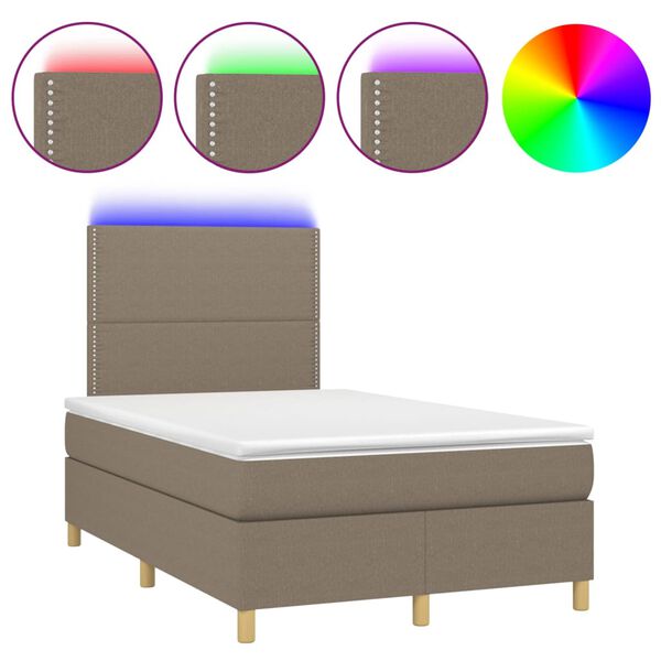 vidaXL Box spring postel s matrac&iacute; a LED taupe 120 x 200 cm textil