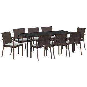 vidaXL Zahradn&iacute; j&iacute;deln&iacute; souprava 9 pcs Hněd&aacute; a čern&aacute; PE ratan