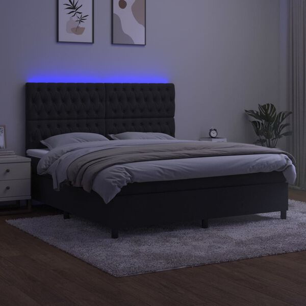 vidaXL Box spring postel s matrac&iacute; a LED čern&aacute; 160x200 cm samet