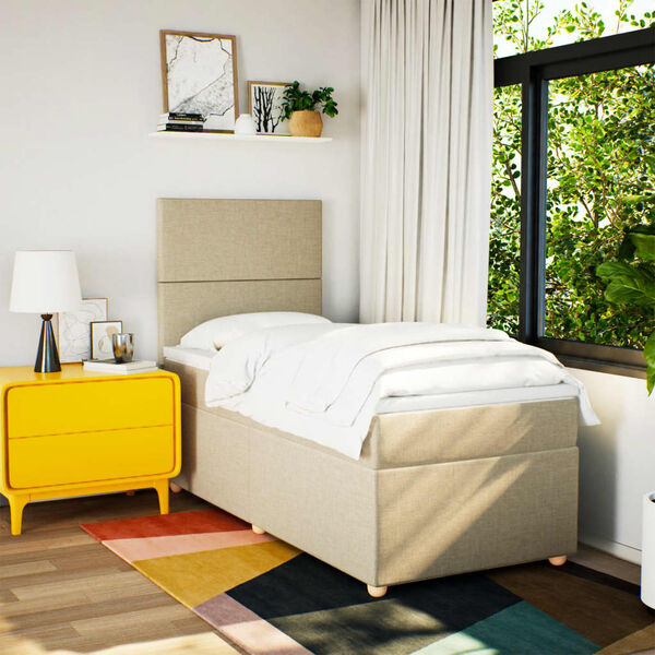 vidaXL Box spring postel s matrac&iacute; kr&eacute;mov&aacute; 90x200 cm textil