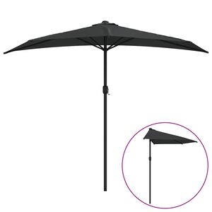 vidaXL Slunečn&iacute;k na balkon hlin&iacute;kov&aacute; tyč čern&yacute; 270x144x222 cm půlkruh