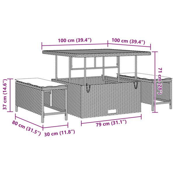 vidaXL Sada zahradn&iacute;ch pohovek s pol&scaron;t&aacute;řem s &uacute;loži&scaron;těm 8 pcs Čern&aacute;
