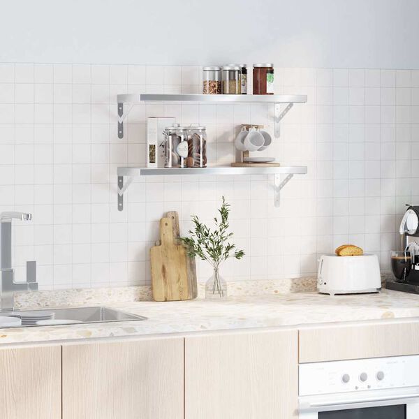 vidaXL N&aacute;stěnn&eacute; police 2 ks 75 x 23,5 cm stř&iacute;brn&eacute; nerezov&aacute; ocel