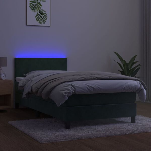 vidaXL Box spring postel s matrac&iacute; a LED tmavě zelen&aacute; 90x200 cm samet