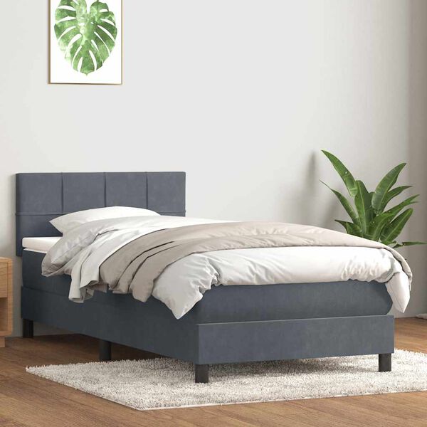 vidaXL Box spring postel s matrac&iacute; tmavě &scaron;ed&aacute; 90x220 cm samet