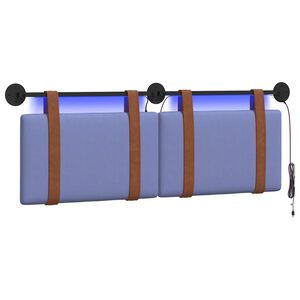 vidaXL Z&aacute;věsn&eacute; čelo postele S LED osvětlen&iacute;m Modr&aacute; dž&iacute;novina