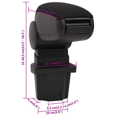 vidaXL Loketní opěrka do auta černá 13,5 x 32,5 x (31–46,5) cm ABS