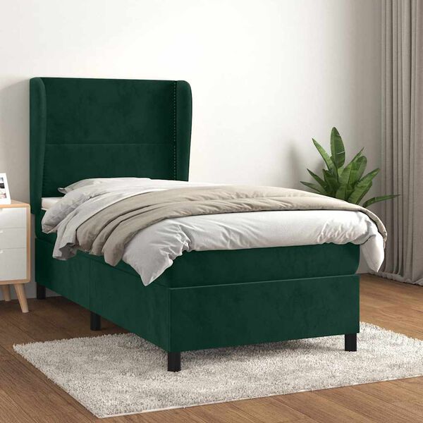 vidaXL Box spring postel s matrac&iacute; tmavě zelen&aacute; 100x200 cm samet