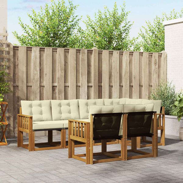 vidaXL Venkovn&iacute; pohovkov&aacute; souprava 7 pcs Přirozen&aacute; a Kr&eacute;mov&aacute;