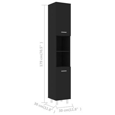 vidaXL Koupelnová skříňka černá 30 x 30 x 179 cm dřevotříska