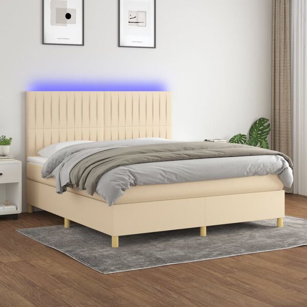 vidaXL Box spring postel s matrac&iacute; a LED kr&eacute;mov&aacute; 180x200 cm textil
