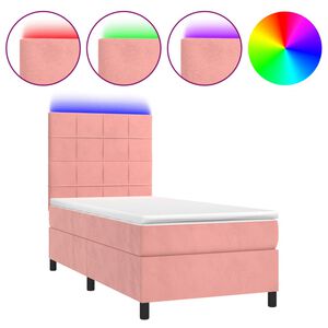 vidaXL Box spring postel s matrac&iacute; a LED růžov&aacute; 90x200 cm samet