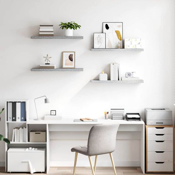 vidaXL Plovouc&iacute; n&aacute;stěnn&eacute; police 4 ks betonově &scaron;ed&eacute; 80x23,5x3,8 cm MDF