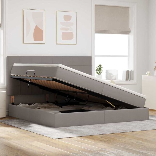 vidaXL Postel s &uacute;ložn&yacute;m prostorem a matrac&iacute; s čelo Taupe 200 x 200 cm