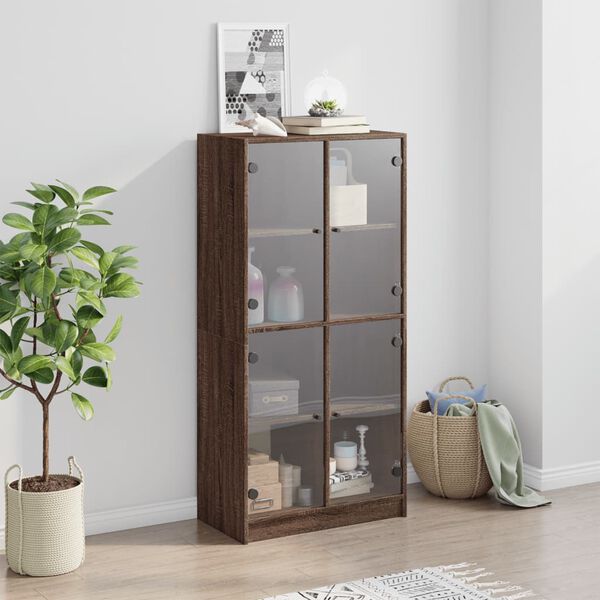 vidaXL Highboard s dv&iacute;řky hněd&yacute; dub 68 x 37 x 142 cm kompozitn&iacute; dřevo