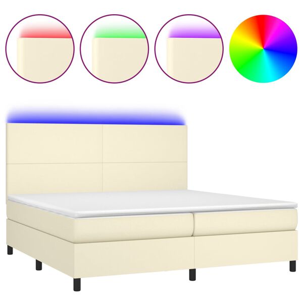 vidaXL Box spring postel s matrac&iacute; a LED kr&eacute;mov&aacute; 200x200 cm uměl&aacute; kůže