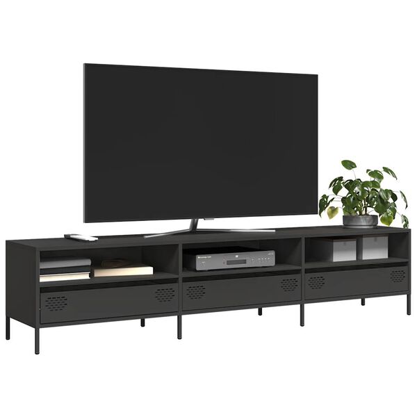 vidaXL TV skř&iacute;ňka čern&aacute; 202x39x43,5 cm ocel v&aacute;lcovan&aacute; za studena