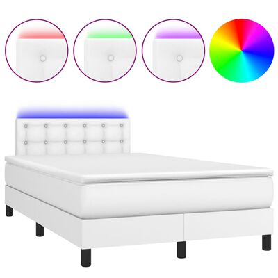 vidaXL Box spring postel s matrací a LED bílá 120 x 190 cm umělá kůže