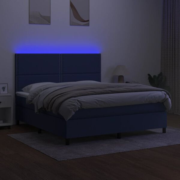 vidaXL Box spring postel s matrac&iacute; a LED modr&aacute; 180x200 cm textil
