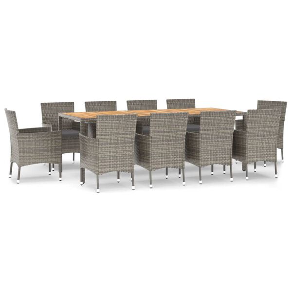 vidaXL 11d&iacute;ln&yacute; zahradn&iacute; j&iacute;deln&iacute; set s podu&scaron;kami &scaron;ed&yacute; polyratan