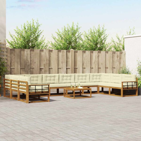 vidaXL Venkovn&iacute; pohovkov&aacute; souprava 11 pcs Přirozen&aacute; a Kr&eacute;mov&aacute;