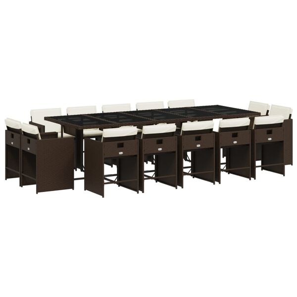 vidaXL 15d&iacute;ln&yacute; zahradn&iacute; j&iacute;deln&iacute; set s podu&scaron;kami hněd&yacute; polyratan