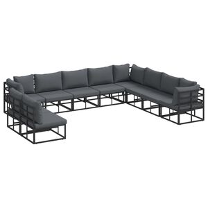 vidaXL Sada zahradn&iacute;ch pohovek s pol&scaron;t&aacute;řem 10 pcs Čern&aacute; Hlin&iacute;k