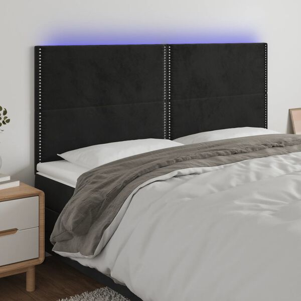 vidaXL Čelo postele s LED čern&eacute; 180x5x118/128 cm samet