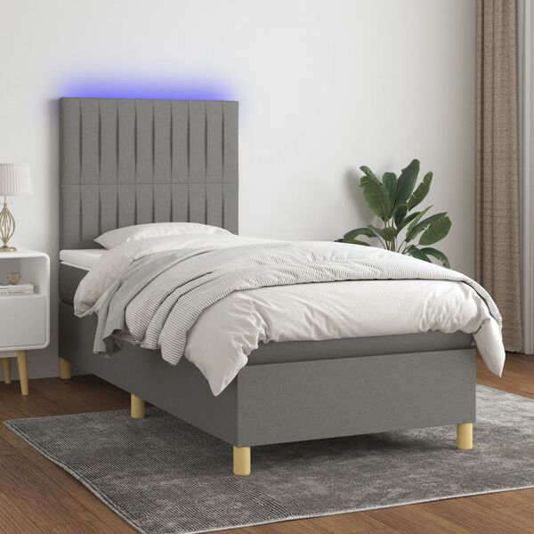 vidaXL Box spring postel s matrac&iacute; a LED tmavě &scaron;ed&aacute; 90x190 cm textil