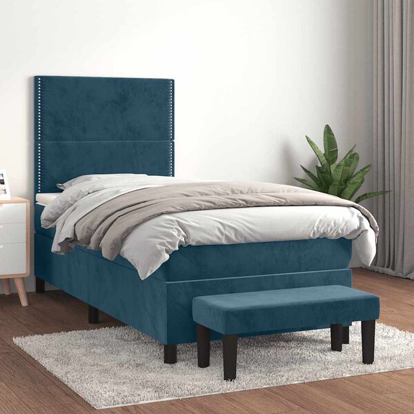 vidaXL Box spring postel s matrac&iacute; tmavě modr&aacute; 90x200 cm samet