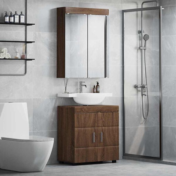 vidaXL Sada koupelnov&eacute;ho n&aacute;bytku TULUM Hněd&yacute; dub kompozitn&iacute; dřevo