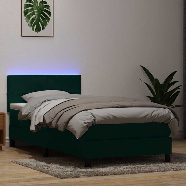 vidaXL Box spring postel s matrac&iacute; a LED tmavě zelen&aacute; 80x210 cm samet