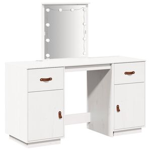 vidaXL Set toaletn&iacute;ho stolku s LED B&iacute;l&yacute; masivn&iacute; borovice