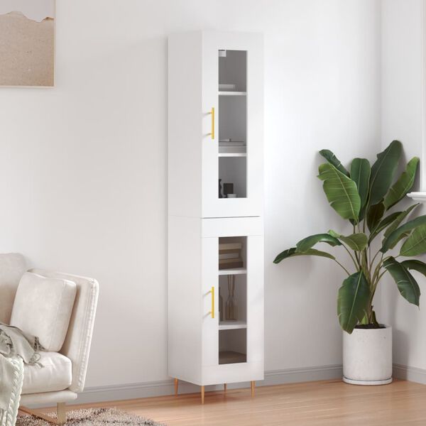 vidaXL Skř&iacute;ň highboard b&iacute;l&aacute; 34,5 x 34 x 180 cm kompozitn&iacute; dřevo