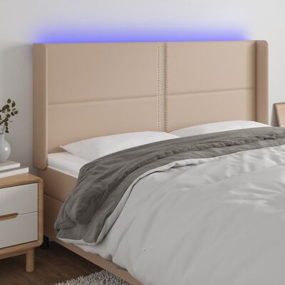 vidaXL Čelo postele s LED cappuccino 203 x 16 x 118/128 cm umělá kůže