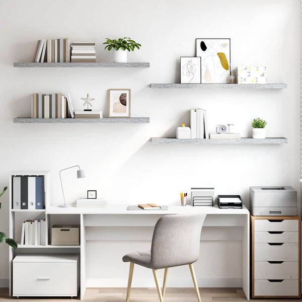 vidaXL Plovouc&iacute; n&aacute;stěnn&eacute; police 4 ks betonově &scaron;ed&eacute; 120x23,5x3,8 cm MDF