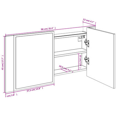 vidaXL LED koupelnová skříňka se zrcadlem hnědý dub 90x12x45 cm akryl