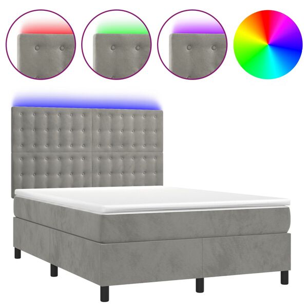 vidaXL Box spring postel s matrac&iacute; a LED světle &scaron;ed&aacute; 140x200 cm samet